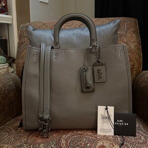 Sold Coach Rogue 30/31 pebbled gray and oxblood colorblock style no 23755